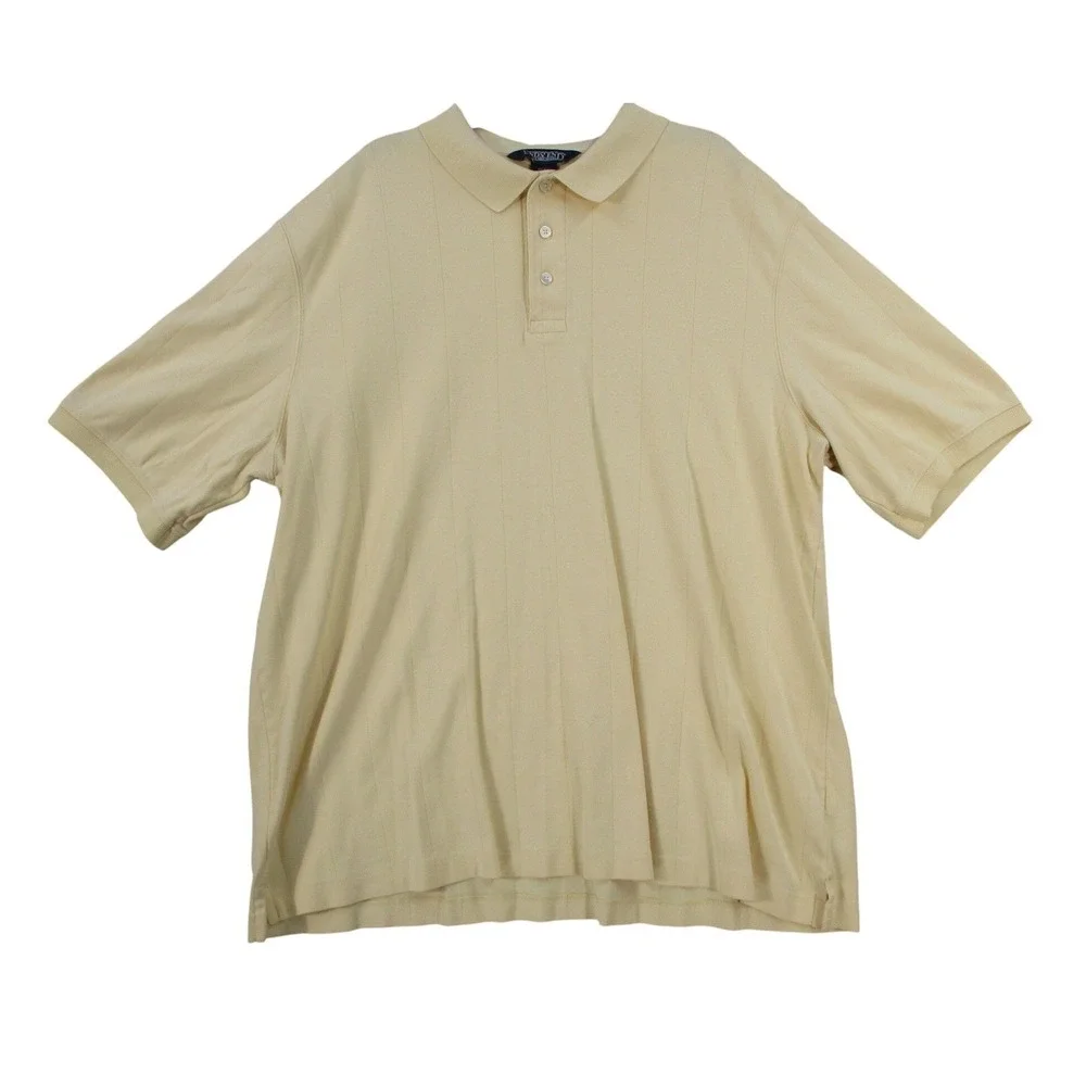 Lands End Men Polo Shirt XL 46-48 Yellow Short Sleeve Shadow Stripe Cotton Blend